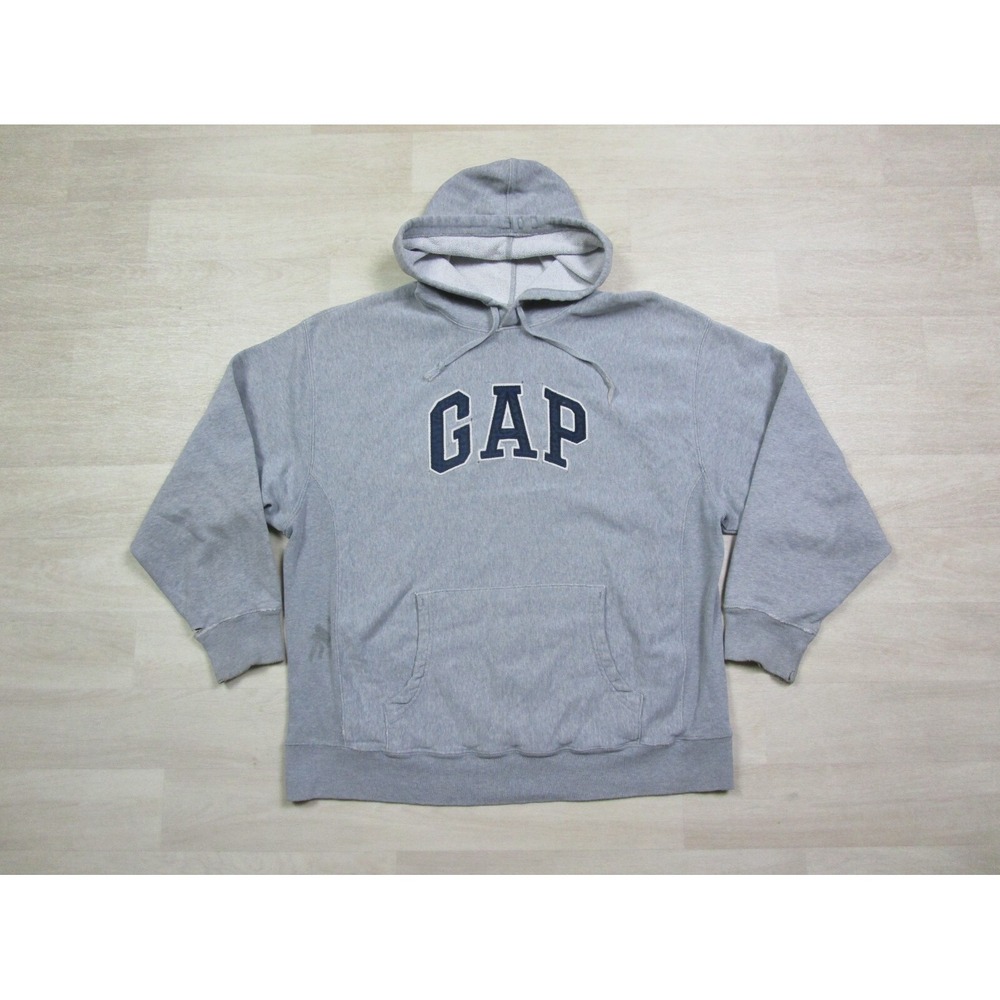 Vintage‎ 1990's GAP Hoodie Sweatshirt (XL) Men's Gray Oversized Embroidered Logo